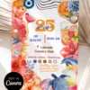 Tropical Coastal Birthday Party Invitation Canva Template | Sea Turtle Dolphin Orange Editable Tropical Coastal Birthday Party Invitation Canva Template | Sea Turtle Dolphin Orange Editable