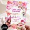 The Summer I Turned Pretty Pink Birthday Invitation Canva Template | Tropical Floral Cake Disco Ball Invite Card The Summer I Turned Pretty Pink Birthday Invitation, Tropical Floral Birthday Cake Card, Rose Gold Disco Ball Cocktail Theme, Self Edit Canva Layout, Digital File